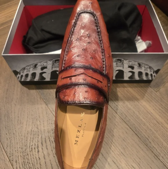 Mezlan Genuine Ostrich Brown/rust Slip On Loafer - Picture 2 of 7